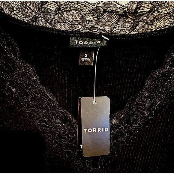 Torrid Lace Trim Ribbed Coquette Y2K Streetwear Gothic V Neck Long Sleeve Top 2X - Picture 10 of 11